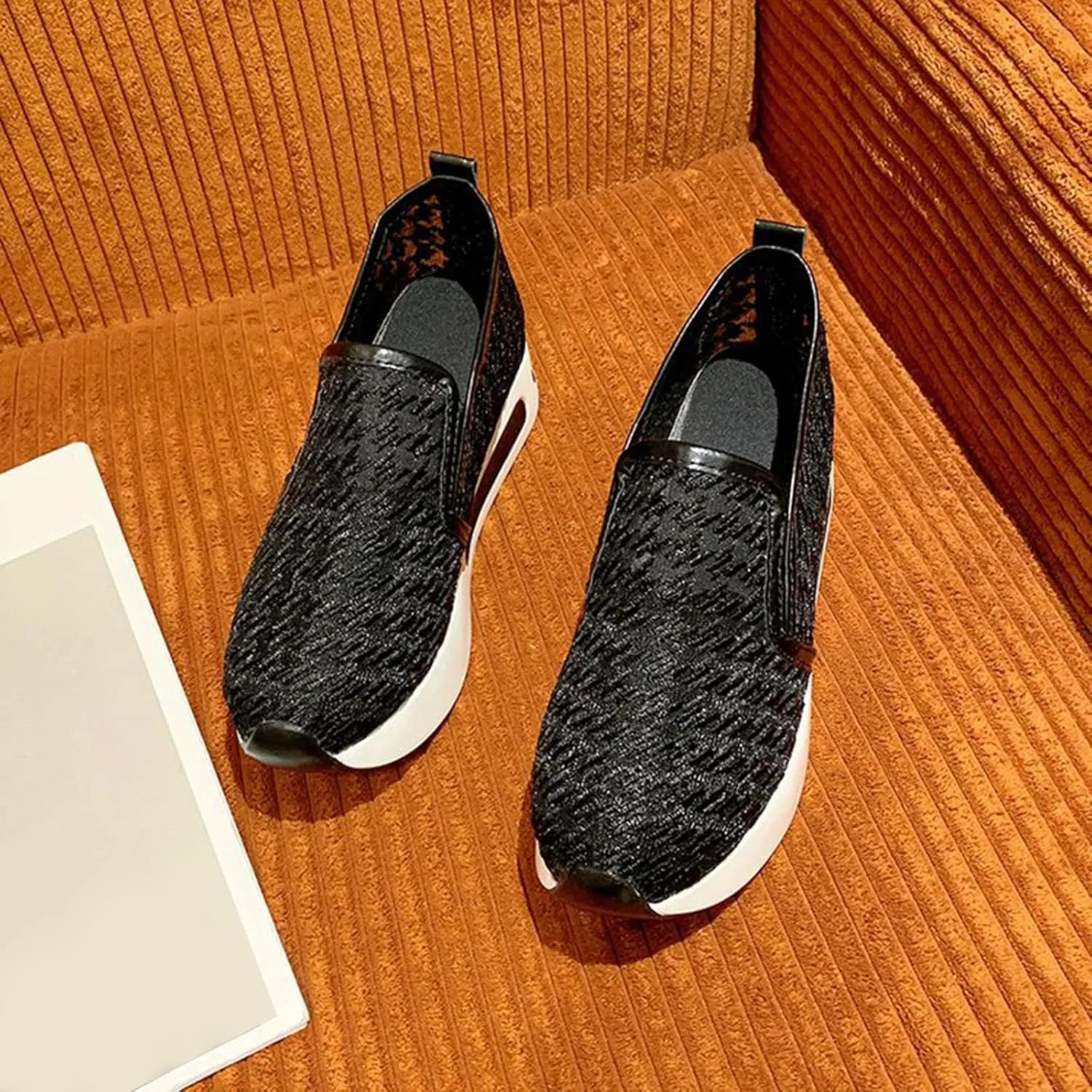 Hbeylia Platform Wedge Fashion Sneakers for Women Ladies Mesh Air Lace Chunky Sole High Heels Slip On Loafers Walking Work Shoes Arch Support Low Top Play Sneakers