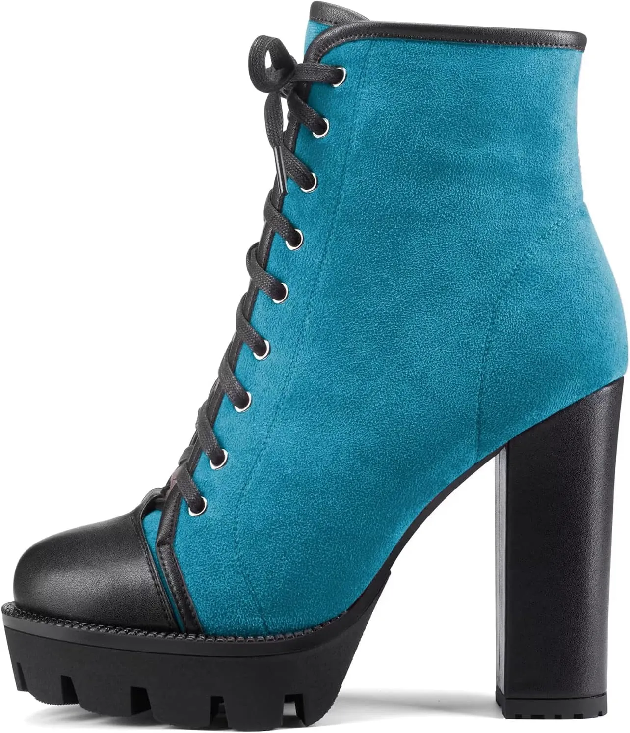 HDEUOLM Women High Chunky Block Platform Heel Round Toe Lace-up Zipper Ankle Boots Short Bootie Shoes