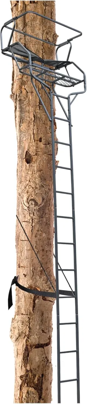 HECASA 2 Person Ladder Stand, 18 Foot Deer Hunting Ladder Climbing Tree Stand, Steel Tree Step with with Mesh Seat and Flip-up Shooting Rail, 500LBS