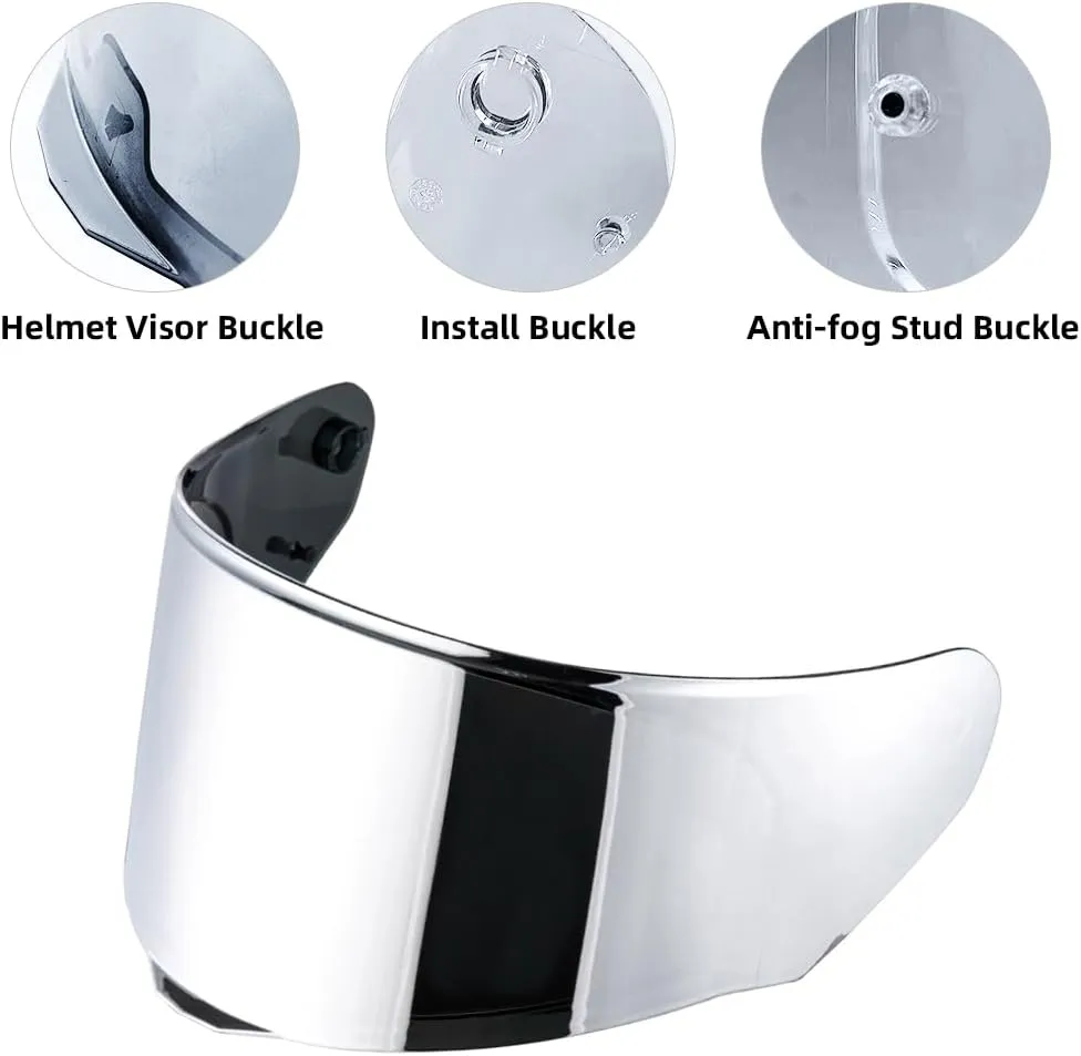 Helmet Shield For Assault/Rapid/Stream Full Face Shield Street Motorcycle Helmet Visor Replacement(Chrome Silver)