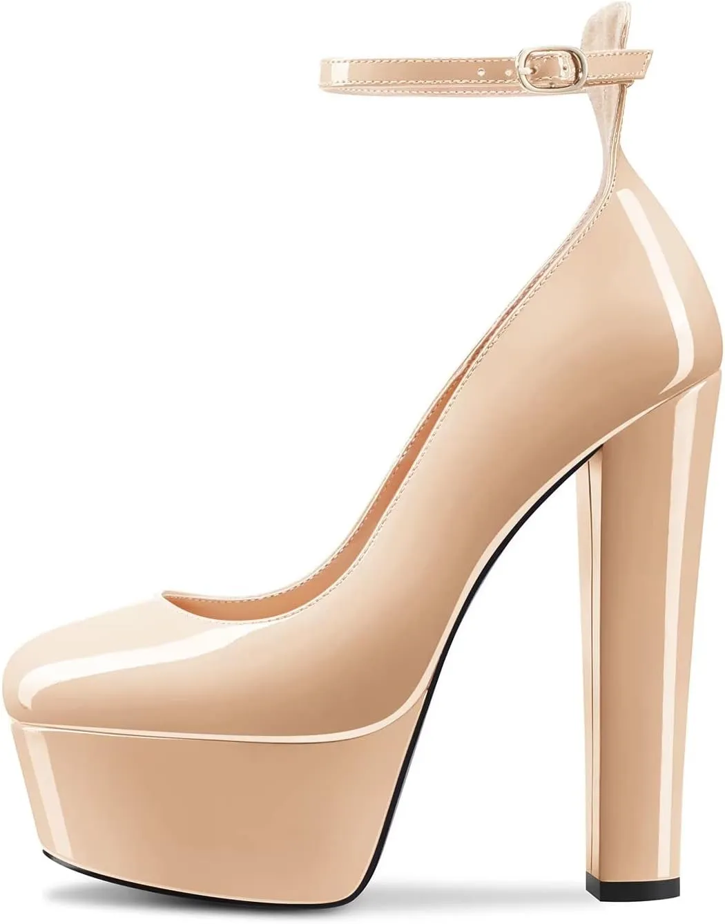 HEUIVZAR Women High Platform Chunky Block Heel Close Toe Pumps Ankle Strap Party Dress 5.9 Inches Heels