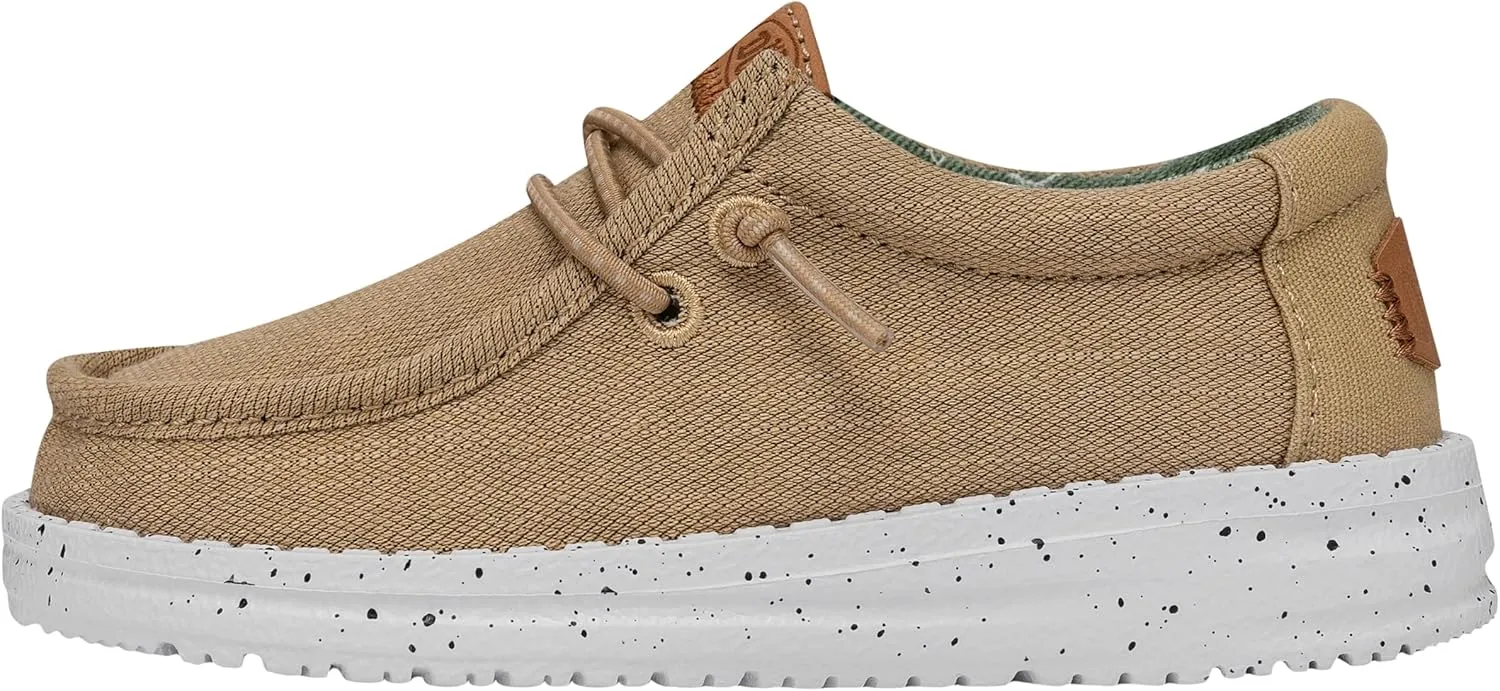 Hey Dude Wally Toddler Washed Canvas | Boy's Loafers | Boy's Slip On Shoes | Comfortable & Light Weight