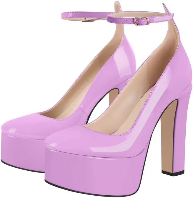 High Heels, Ankle Strap High Heeled Platform Women's Shoes, Sexy Comfortable Round Toe Closed Toe Pumps