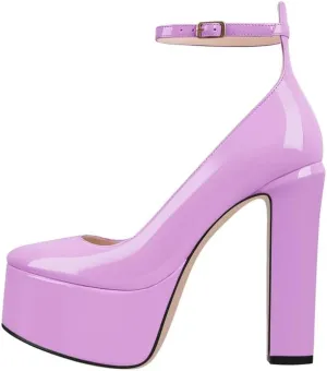 High Heels, Ankle Strap High Heeled Platform Women's Shoes, Sexy Comfortable Round Toe Closed Toe Pumps