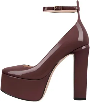 High Heels, Ankle Strap High Heeled Platform Women's Shoes, Sexy Comfortable Round Toe Closed Toe Pumps