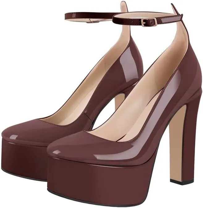 High Heels, Ankle Strap High Heeled Platform Women's Shoes, Sexy Comfortable Round Toe Closed Toe Pumps