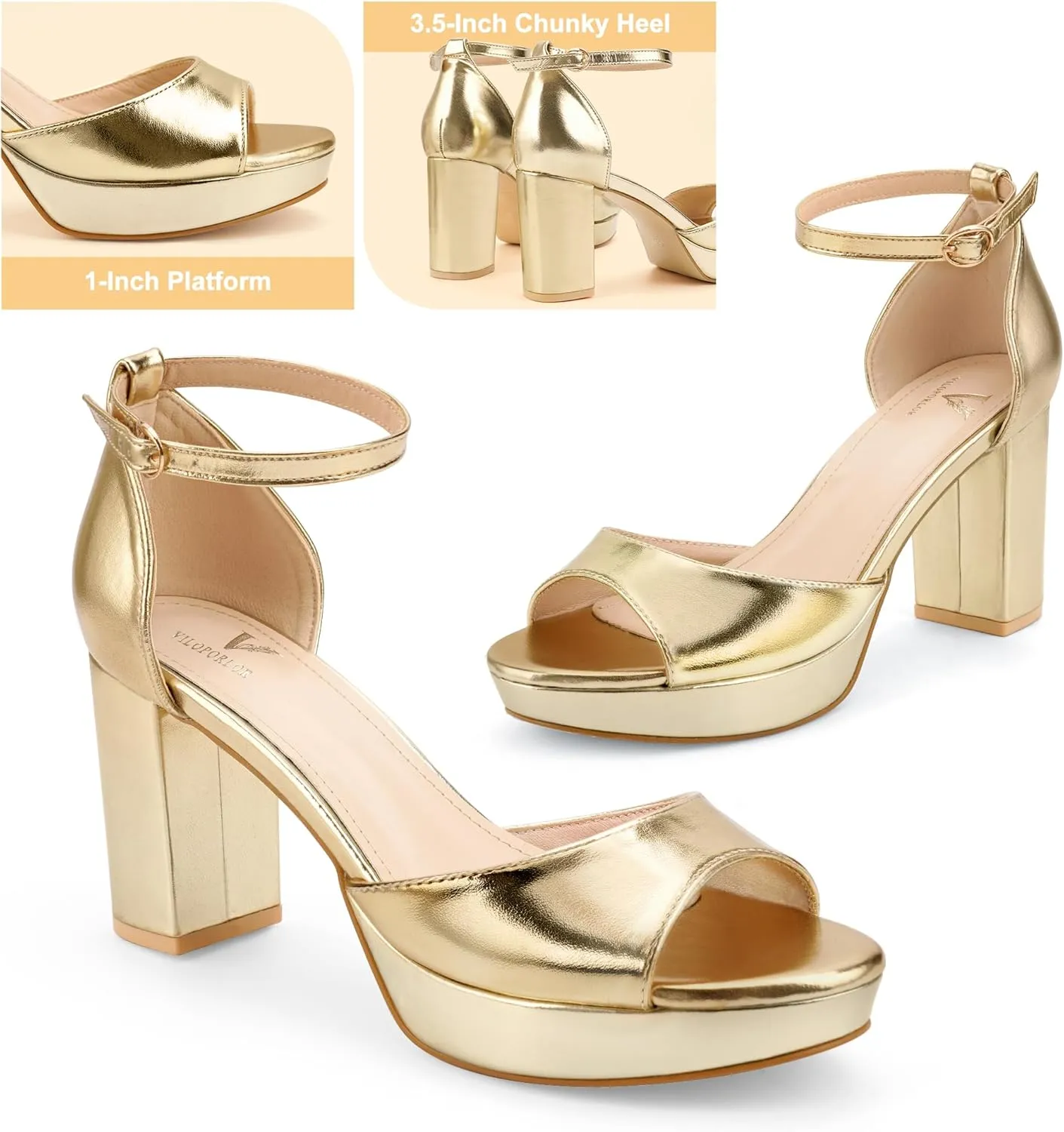 High Heels Chunky Platform Heels for Women Ankle Strap Comfy Open Toe Block Heeled Sandals Party Prom Wedding Dress Pumps