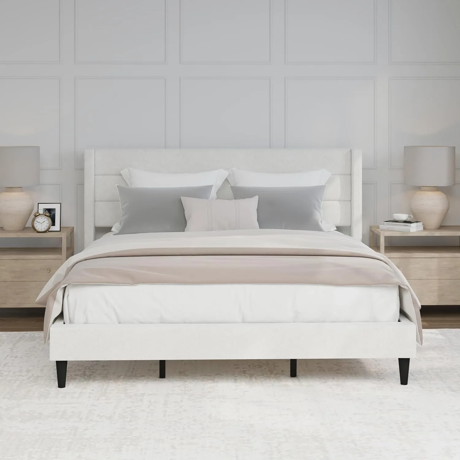 Hillsdale Demore King Upholstered Platform Bed, Ivory