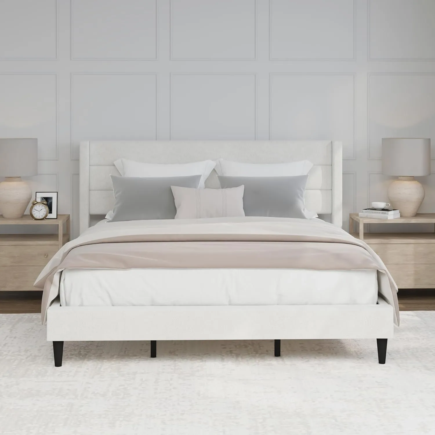 Hillsdale Demore King Upholstered Platform Bed, Ivory