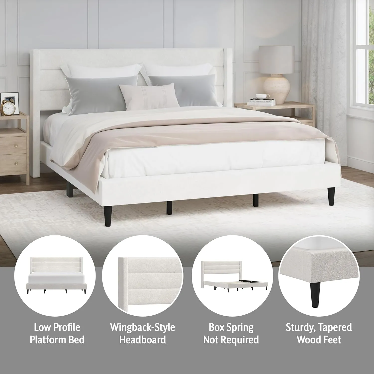 Hillsdale Demore King Upholstered Platform Bed, Ivory