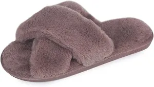 HUMIWA Womens Faux Fur Slippers Warm Fussy Flip Flop House Slippers Open Toe Home Slippers for Girls Men