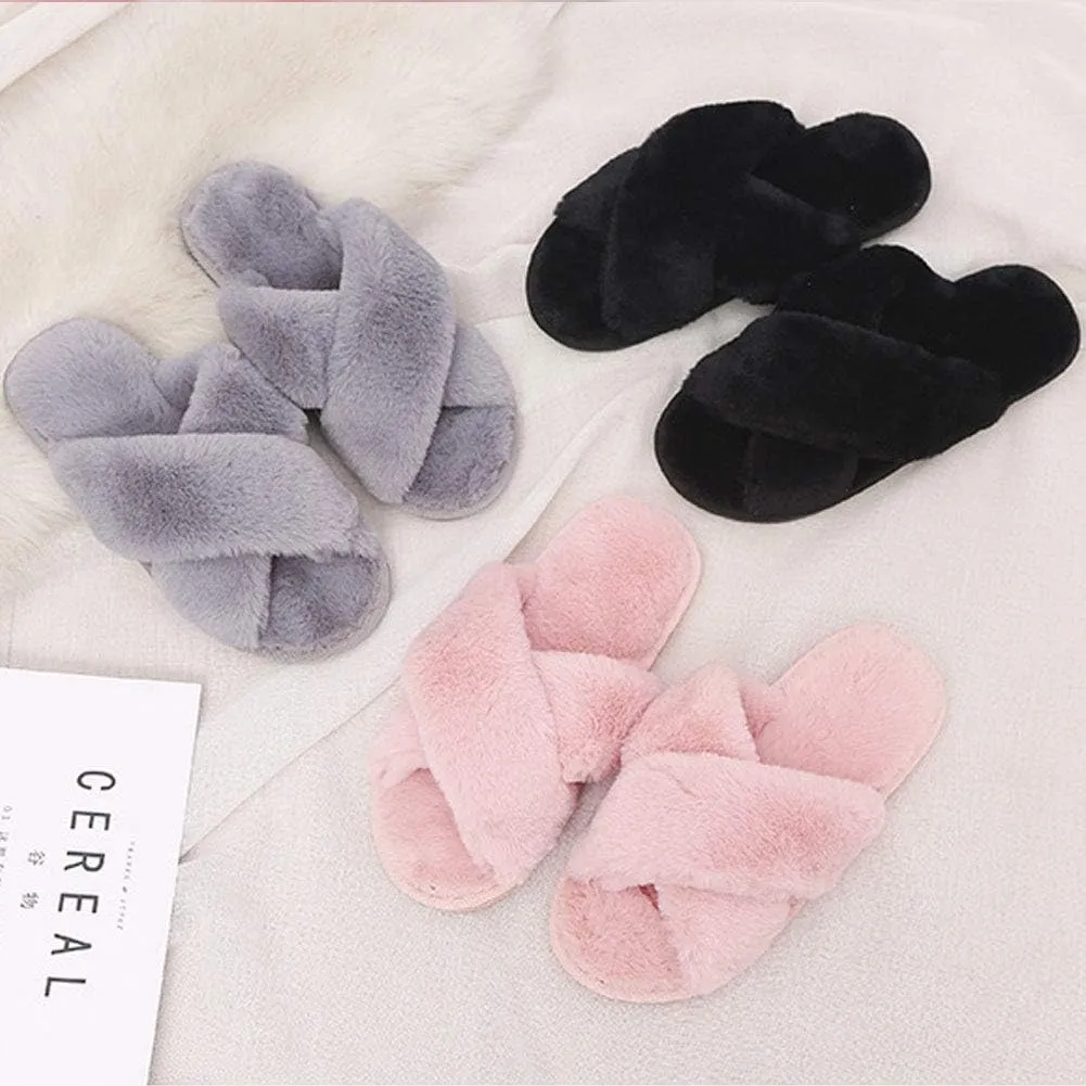 HUMIWA Womens Faux Fur Slippers Warm Fussy Flip Flop House Slippers Open Toe Home Slippers for Girls Men