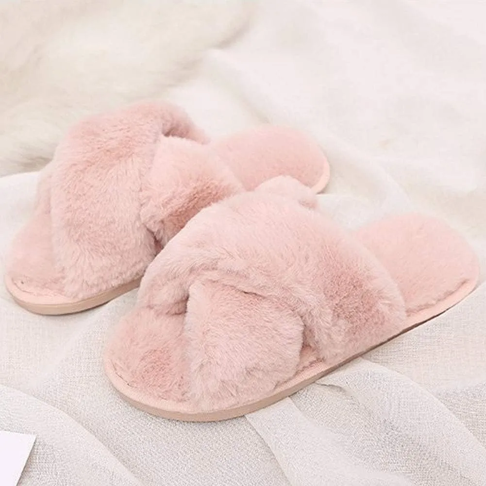 HUMIWA Womens Faux Fur Slippers Warm Fussy Flip Flop House Slippers Open Toe Home Slippers for Girls Men