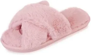 HUMIWA Womens Faux Fur Slippers Warm Fussy Flip Flop House Slippers Open Toe Home Slippers for Girls Men