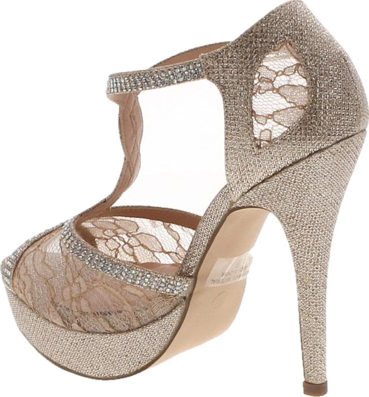 Hy-5 Formal Evening Party Lace Ankle T-Strap Peep Toe Stiletto High Heel Pumps