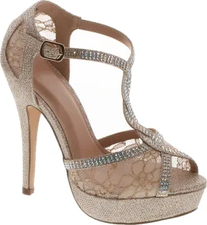 Hy-5 Formal Evening Party Lace Ankle T-Strap Peep Toe Stiletto High Heel Pumps