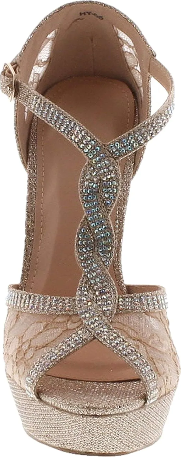 Hy-5 Formal Evening Party Lace Ankle T-Strap Peep Toe Stiletto High Heel Pumps