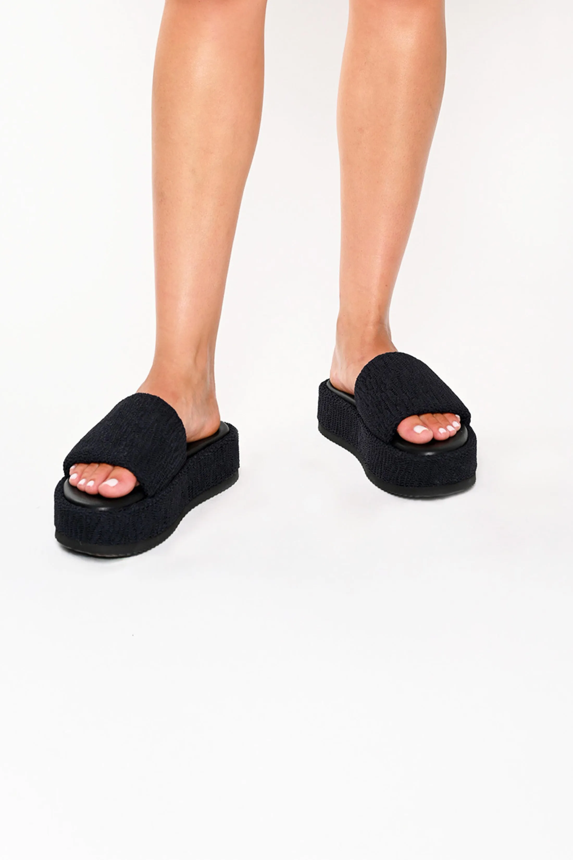 Ibiza Embossed Fabric & Leather Platform