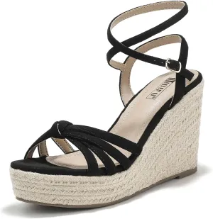 IDIFU IN4 Wedge Sandals for Women Espadrilles Ankle Strap Platform Wedges Heels for Women Wedding Bridal Ladies Wedge Sandals Comfortable Summer Dressy Sexy Strappy Wedge Shoes