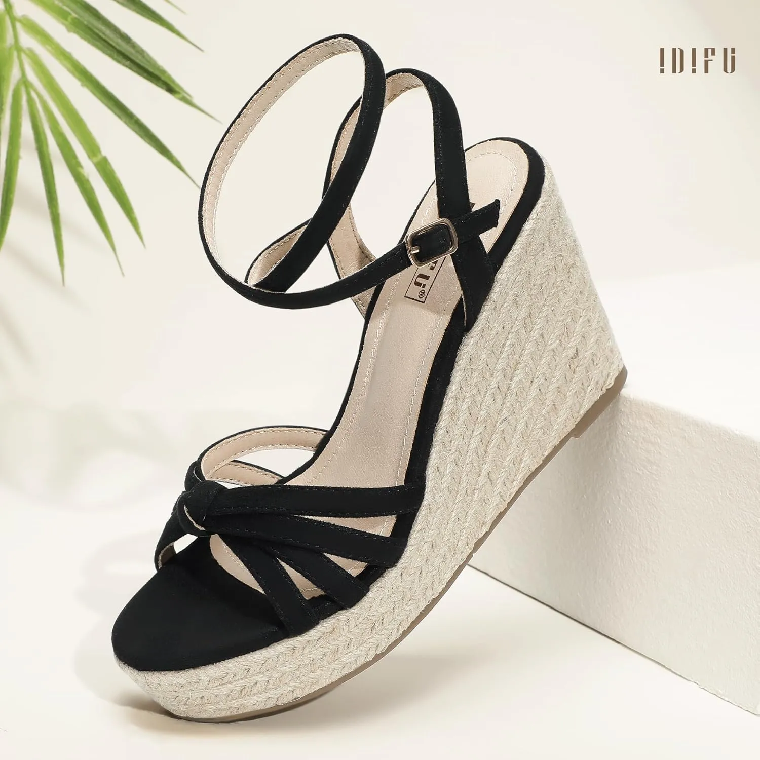 IDIFU IN4 Wedge Sandals for Women Espadrilles Ankle Strap Platform Wedges Heels for Women Wedding Bridal Ladies Wedge Sandals Comfortable Summer Dressy Sexy Strappy Wedge Shoes