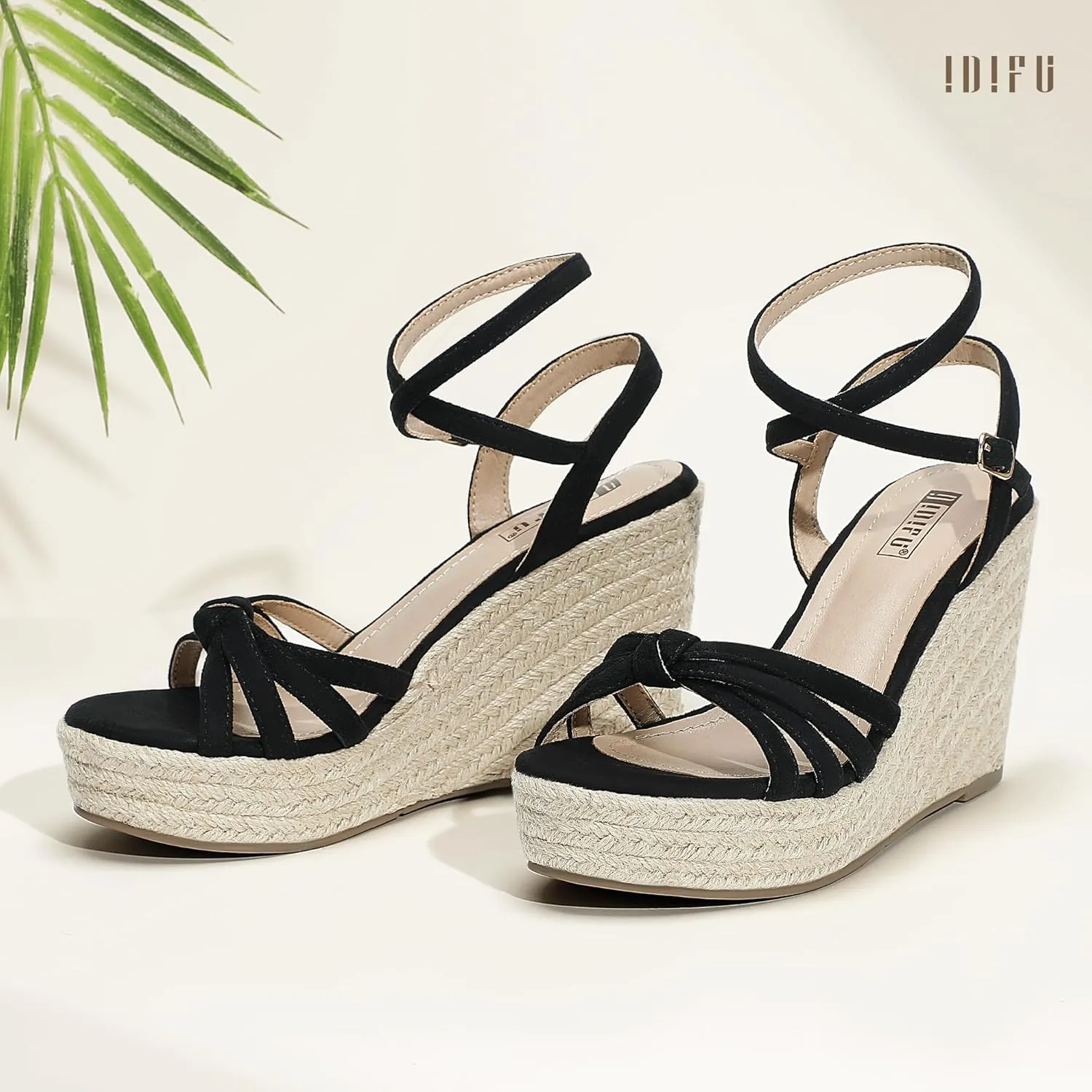 IDIFU IN4 Wedge Sandals for Women Espadrilles Ankle Strap Platform Wedges Heels for Women Wedding Bridal Ladies Wedge Sandals Comfortable Summer Dressy Sexy Strappy Wedge Shoes