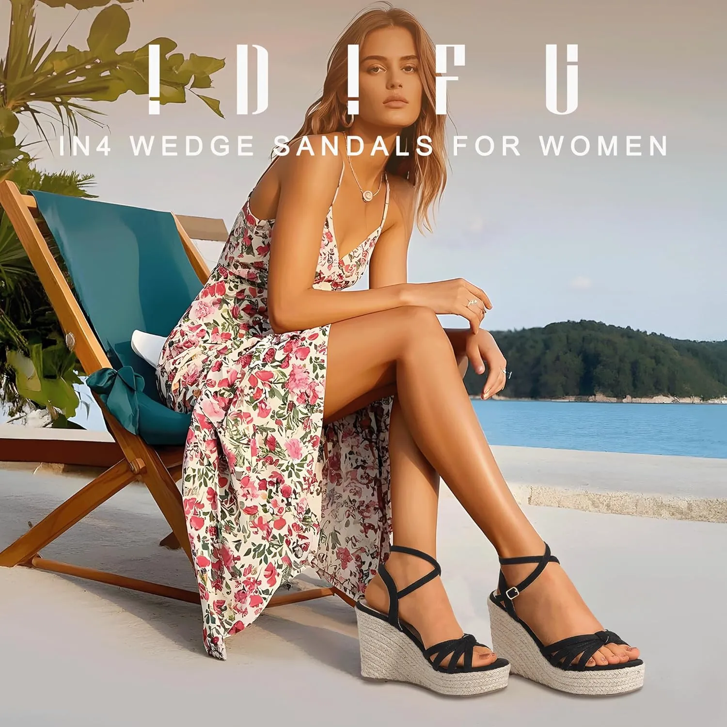 IDIFU IN4 Wedge Sandals for Women Espadrilles Ankle Strap Platform Wedges Heels for Women Wedding Bridal Ladies Wedge Sandals Comfortable Summer Dressy Sexy Strappy Wedge Shoes