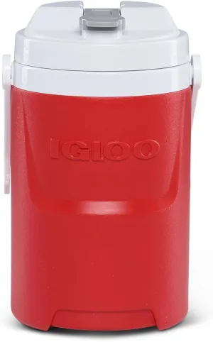 Igloo 00031261 Laguna Sports Beverage Cooler Jug with Chain Link Fence Hooks, 1/2 Gallon / 1.9 Liters / 2 Quarts, Citrus Orange / Red, White