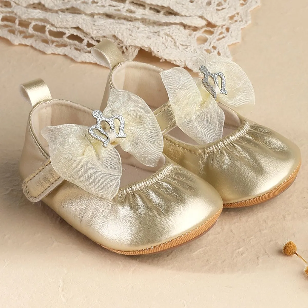 Infant Baby Girls Soft Sole Bowknot Princess Wedding Dress Mary Jane Flats Prewalker Newborn Light Baby Sneaker Shoes