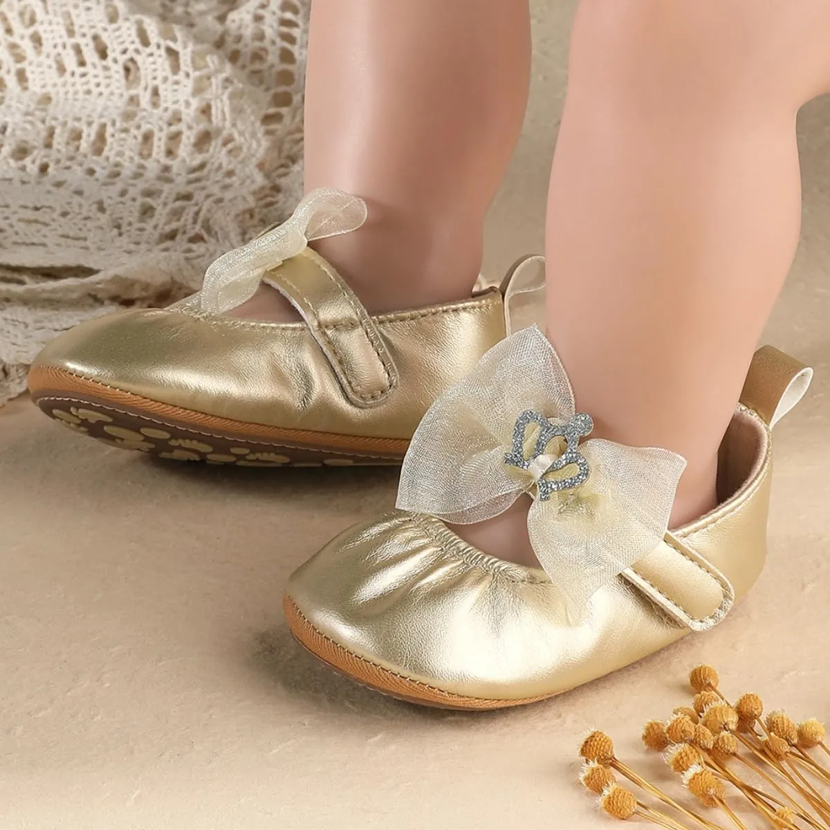 Infant Baby Girls Soft Sole Bowknot Princess Wedding Dress Mary Jane Flats Prewalker Newborn Light Baby Sneaker Shoes