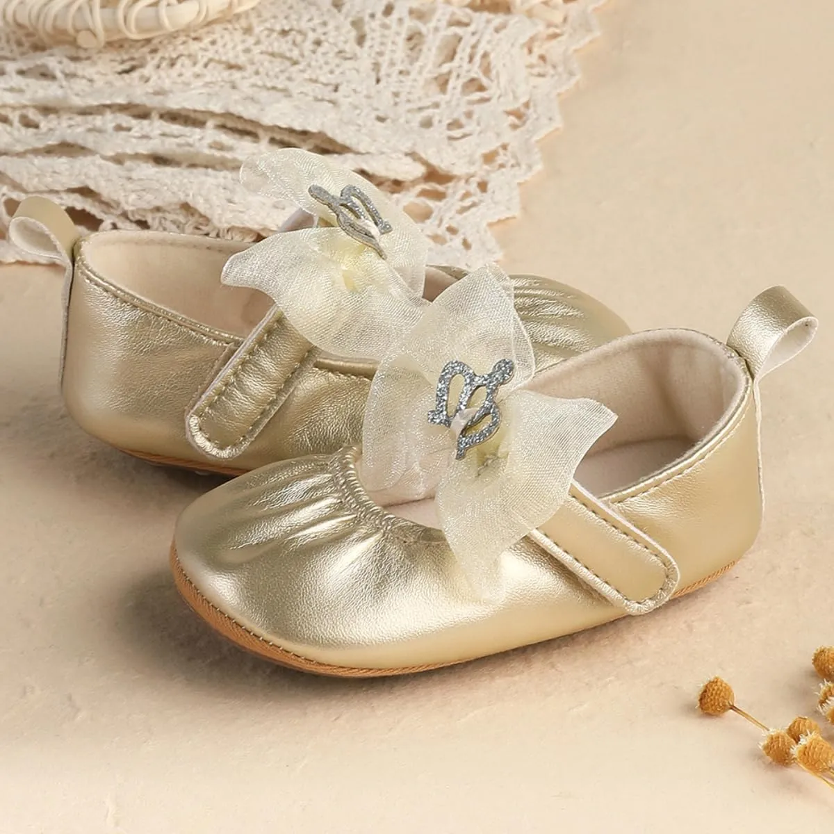 Infant Baby Girls Soft Sole Bowknot Princess Wedding Dress Mary Jane Flats Prewalker Newborn Light Baby Sneaker Shoes