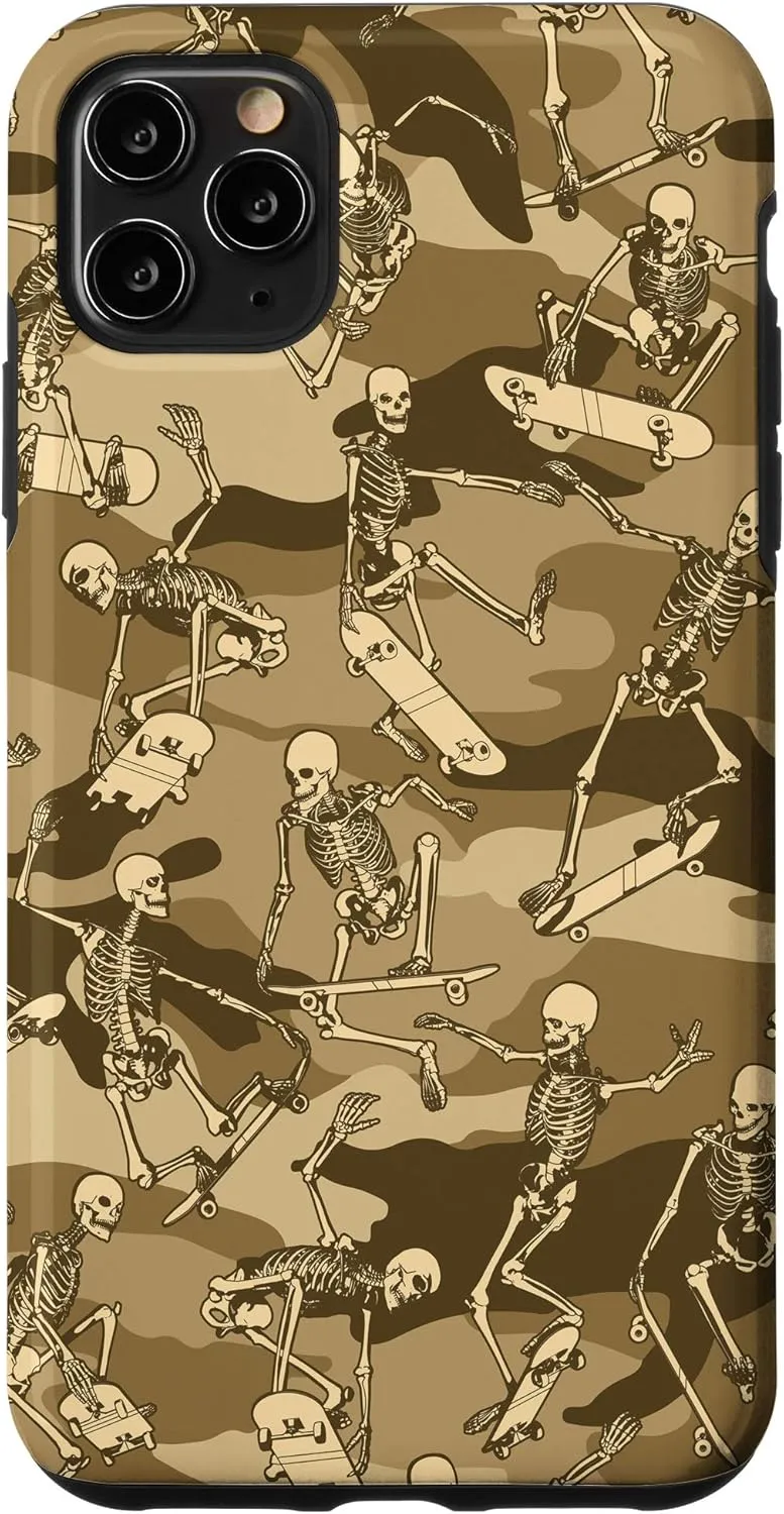 iPhone 11 Pro Max Skateboarding Skater Skeletons Camo Pattern Desert Case
