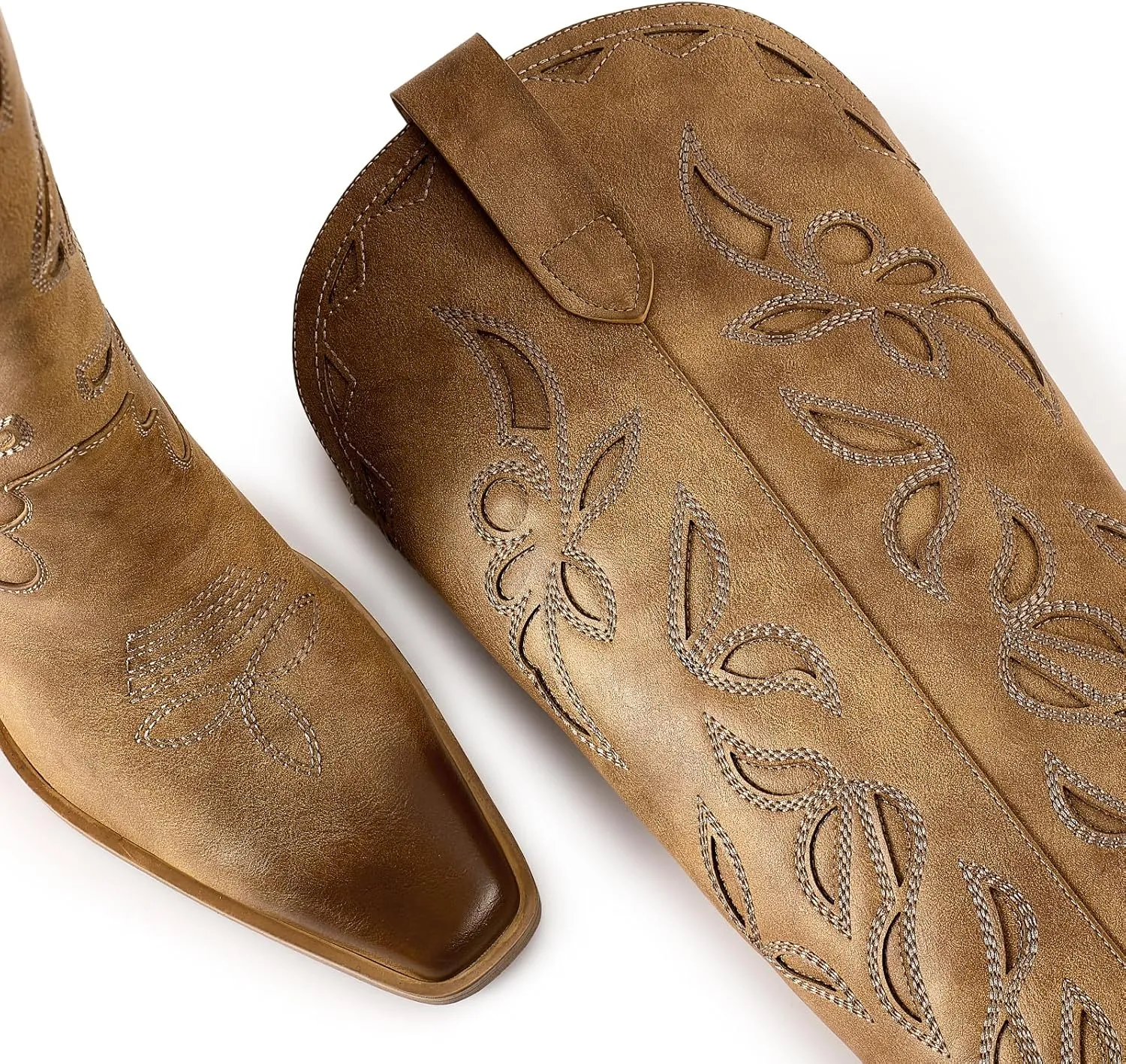ISNOM Knee High Cowboy Cowgirl Boots for Women, Western Boots with Pull On Tab, Chunky Heel Design, Unique and Stylish