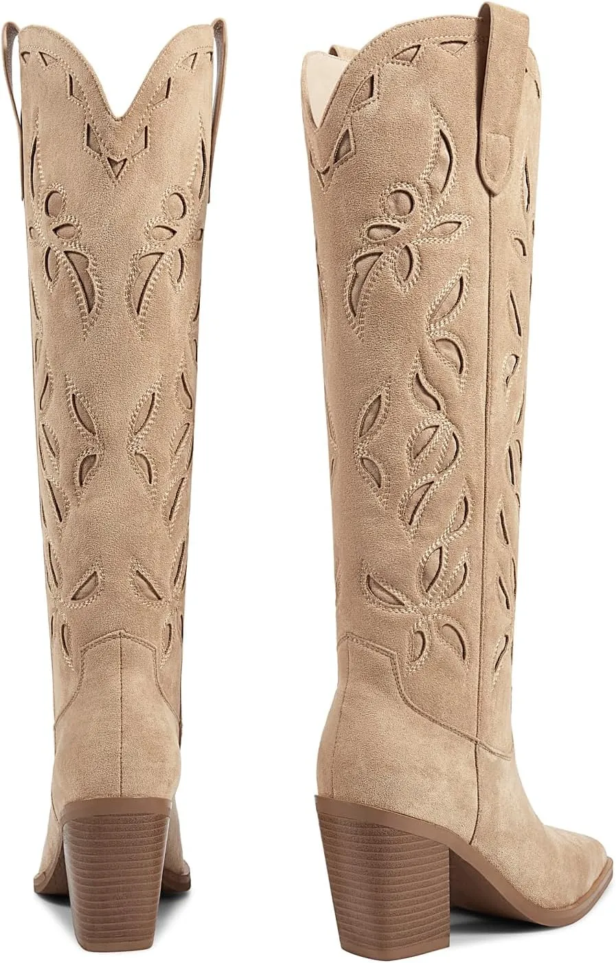 ISNOM Knee High Cowboy Cowgirl Boots for Women, Western Boots with Pull On Tab, Chunky Heel Design, Unique and Stylish