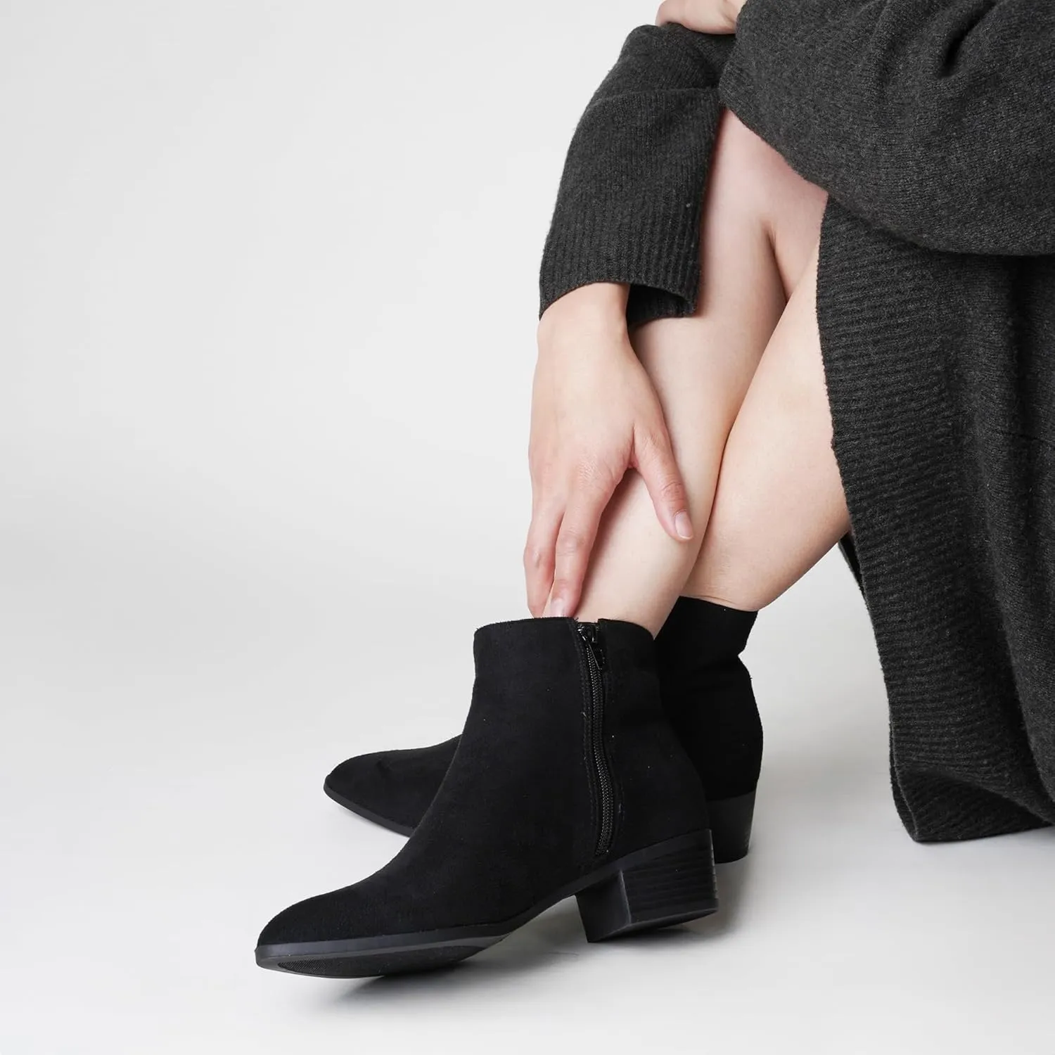 J. Adams Women's Viper Ankle Boots - Short Chunky Low-Heel Pointed-Toe Block Booties, Comfortable and Stylish for Everyday Wear