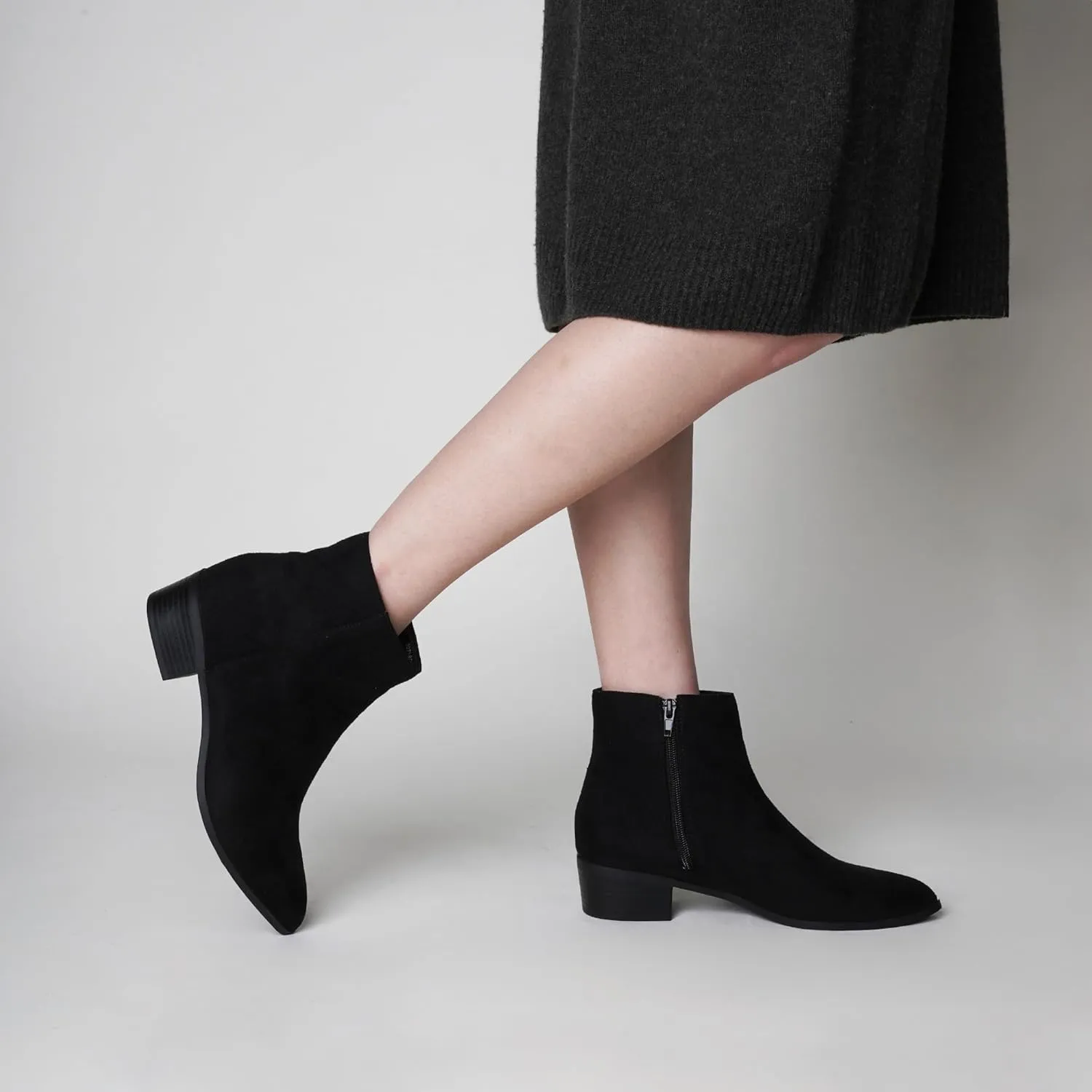 J. Adams Women's Viper Ankle Boots - Short Chunky Low-Heel Pointed-Toe Block Booties, Comfortable and Stylish for Everyday Wear