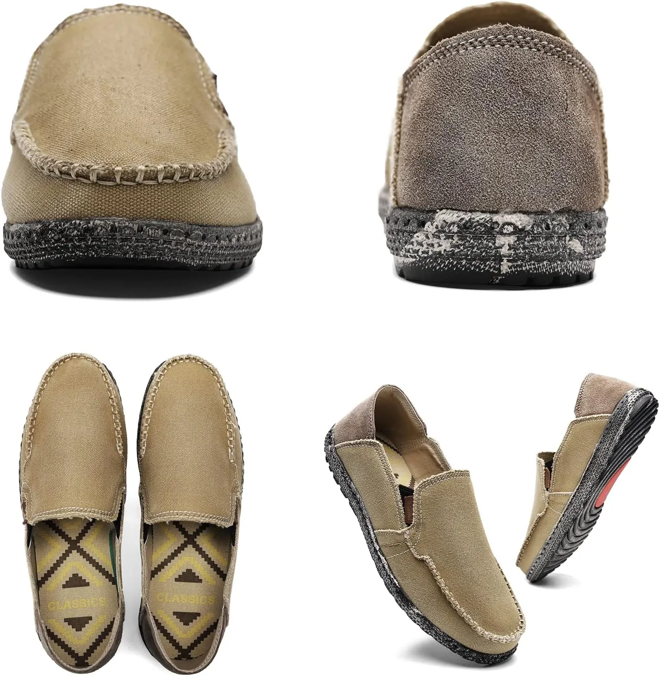 JAMONWU Men's Slip on Shoes Cloth Shoes Deck Shoes Canvas Leisure Vintage Casual Loafer Boat Shoes
