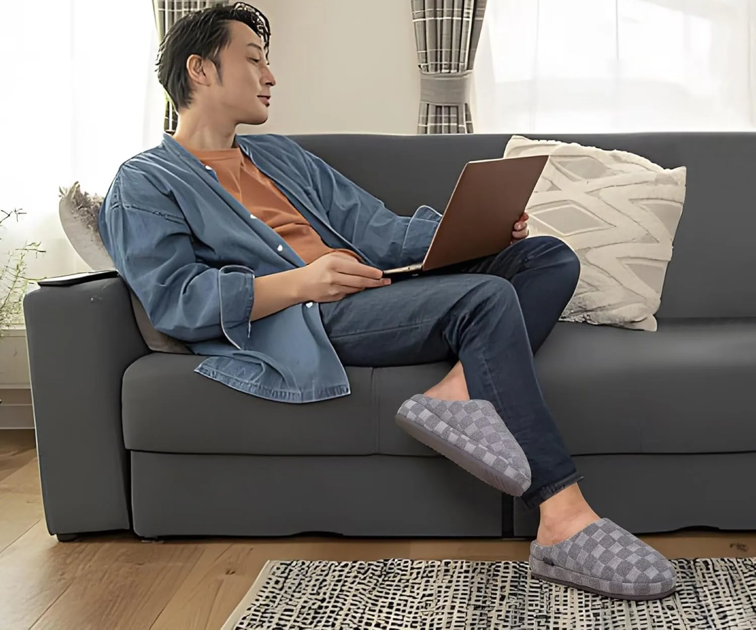 jiajiale Mens House Slippers Cozy Thick Cushion Yoga Foam Lightweight Warm Clog Slippers Slip On Indoor Outdoor Hard Rubber Sole