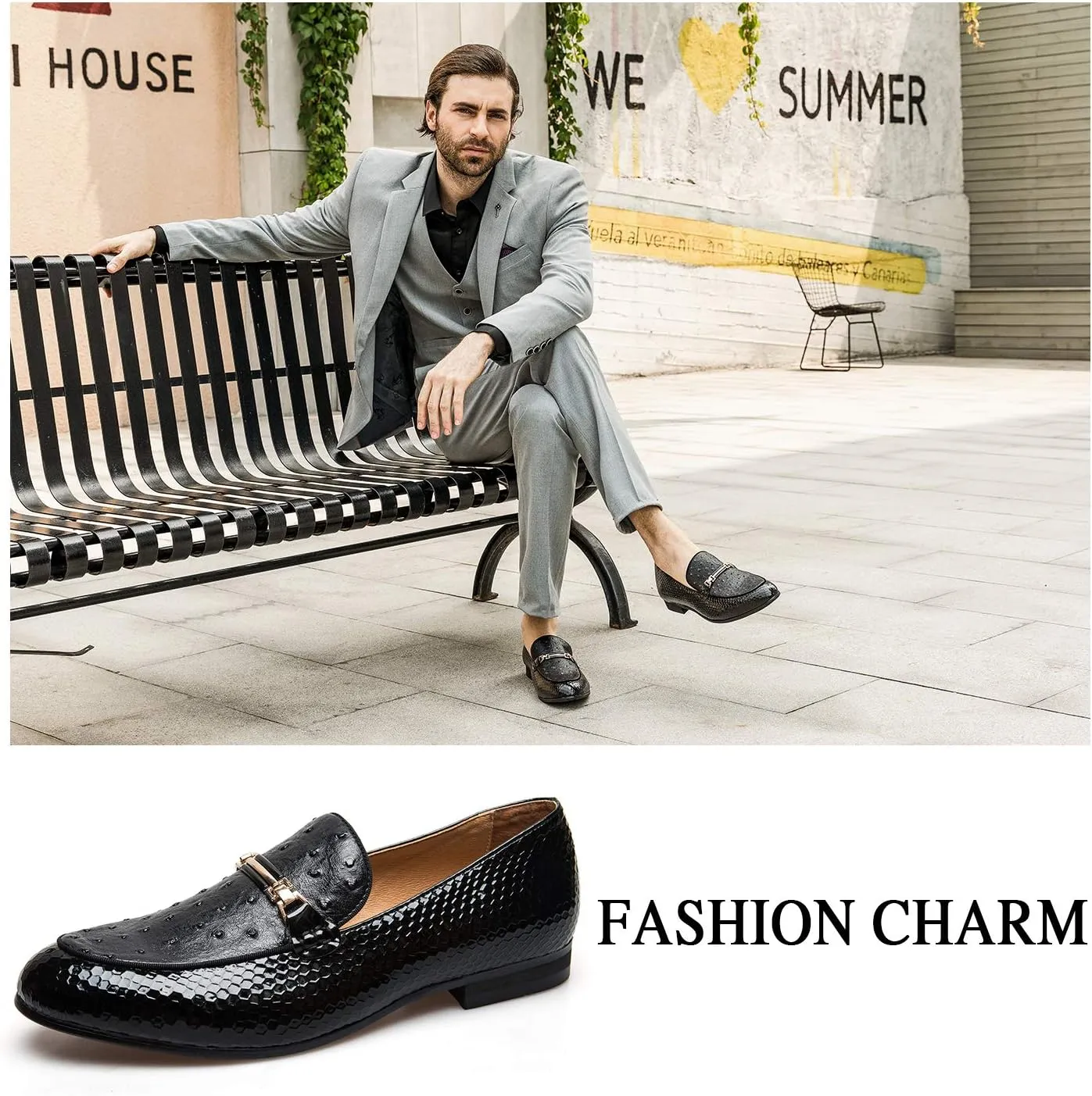 JITAI Men's Lindford Moc Toe Bit Slip-on Penny Loafer Party Shoes