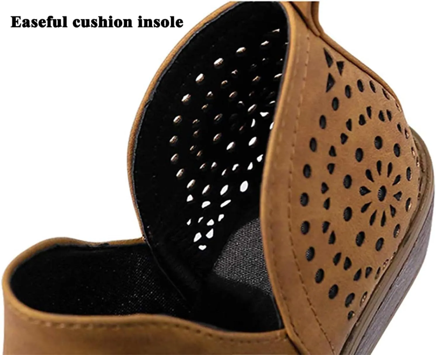 JITUUE Ankle Boots for women Casual Cut Out Slip On Low Heel Short Chunky Stacked Heel Perforated Side V Cut Western Booties Cutout Shoes