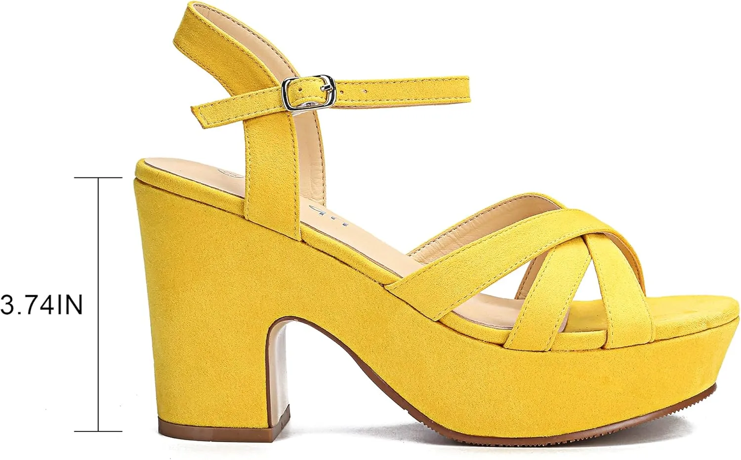 Jiu du Women's Platform Heels Sandals Open Toe Wedge Heels Suede Ankle Strap Chunky Heels Wedding Dressy Party Pumps