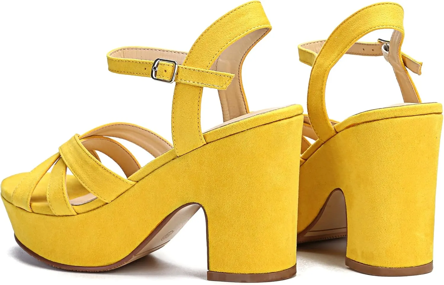 Jiu du Women's Platform Heels Sandals Open Toe Wedge Heels Suede Ankle Strap Chunky Heels Wedding Dressy Party Pumps