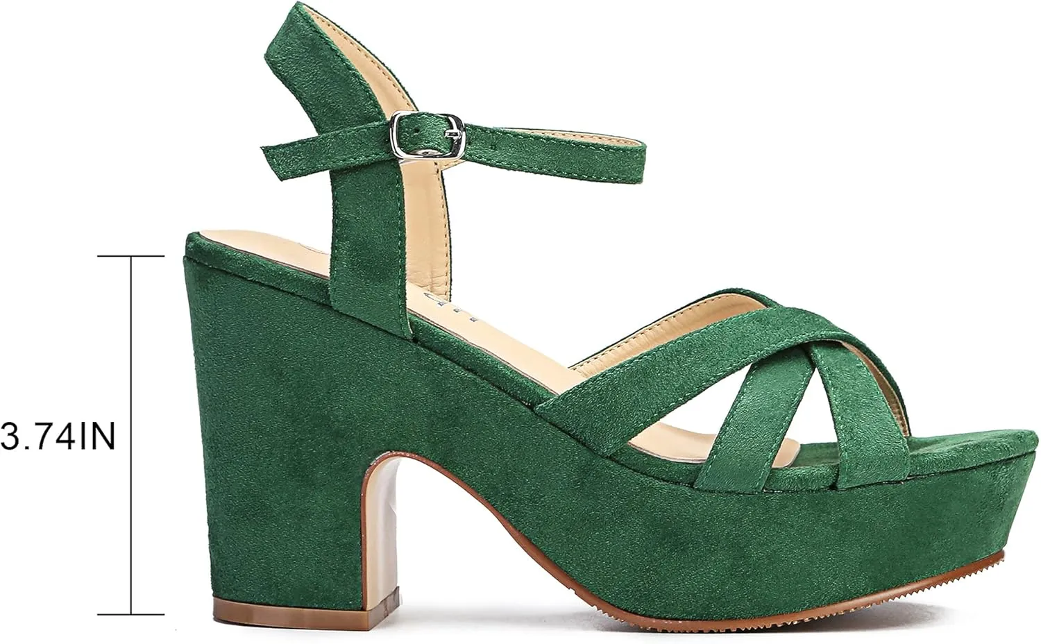 Jiu du Women's Platform Heels Sandals Open Toe Wedge Heels Suede Ankle Strap Chunky Heels Wedding Dressy Party Pumps