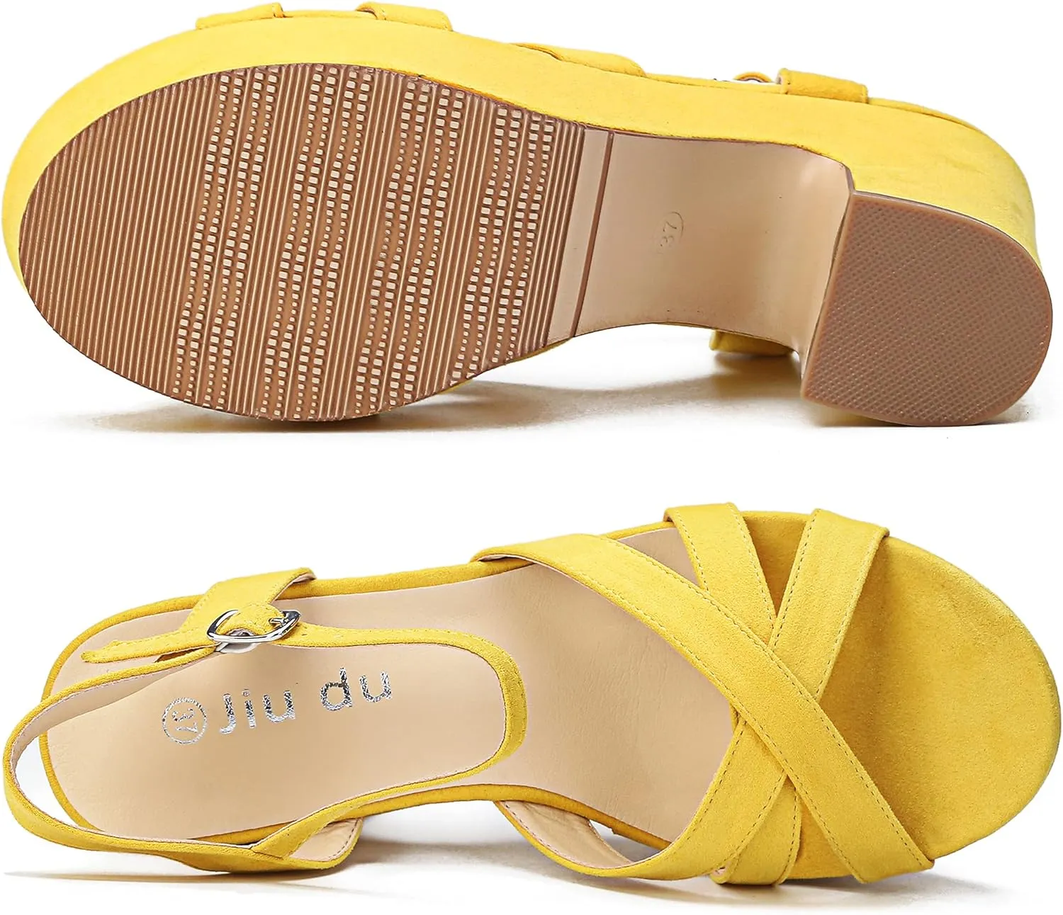 Jiu du Women's Platform Heels Sandals Open Toe Wedge Heels Suede Ankle Strap Chunky Heels Wedding Dressy Party Pumps