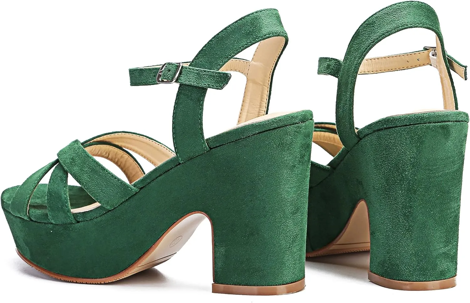 Jiu du Women's Platform Heels Sandals Open Toe Wedge Heels Suede Ankle Strap Chunky Heels Wedding Dressy Party Pumps