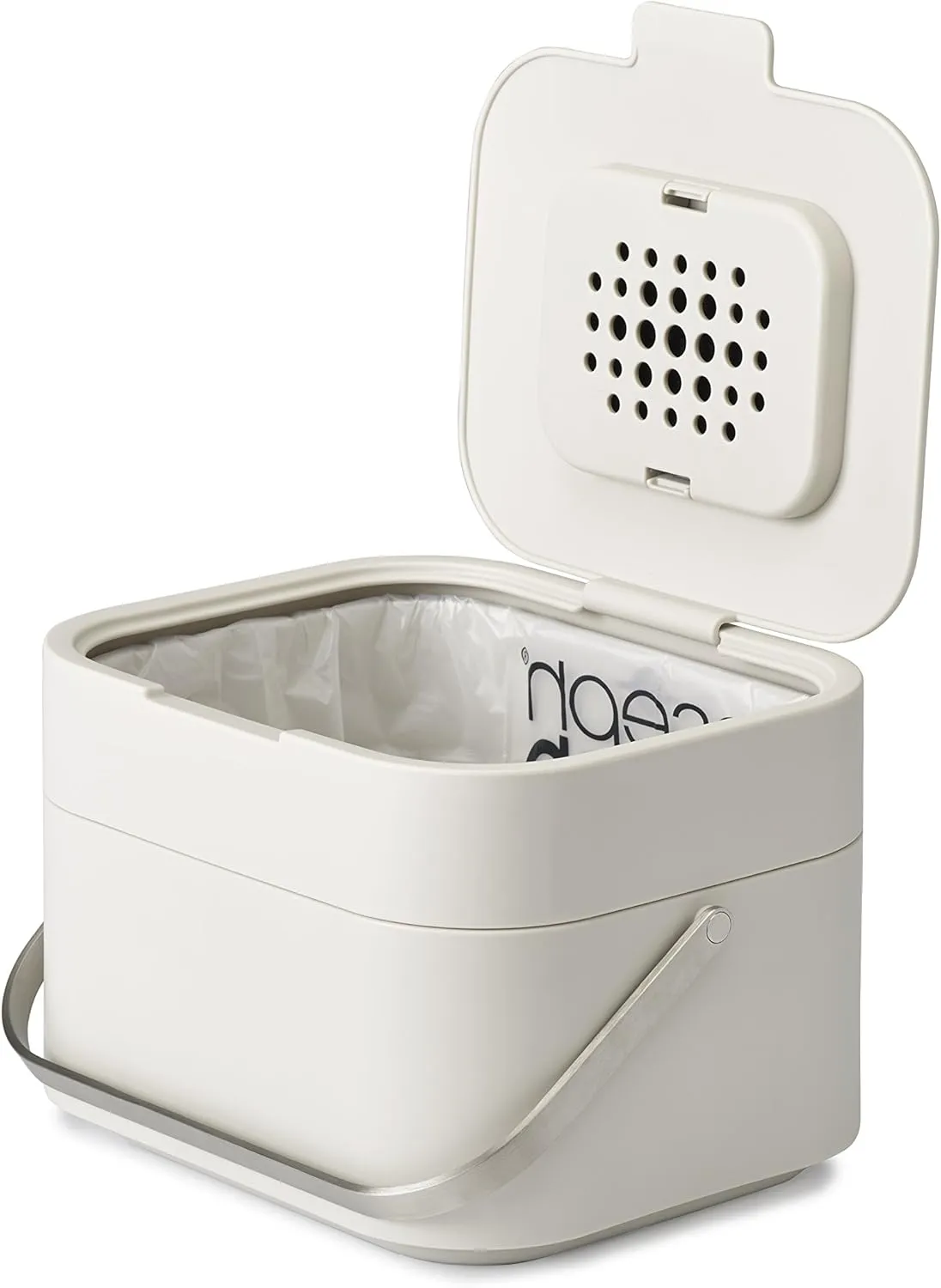Joseph Joseph Intelligent Waste Compost Bin Food Waste Caddy with Odor Filter and Ventilation, 1 gallon / 4 liters, Stone