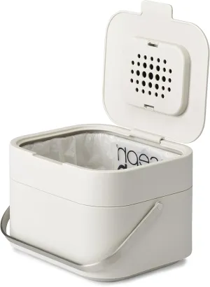Joseph Joseph Intelligent Waste Compost Bin Food Waste Caddy with Odor Filter and Ventilation, 1 gallon / 4 liters, Stone