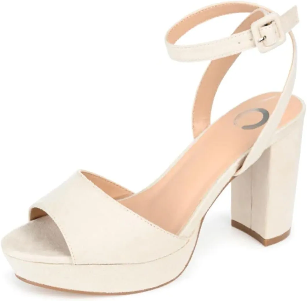 Journee Open Toe Strappy Platform Pumps for Women - Nairri Ankle Strap Chunky High Block Heel Sandal