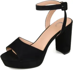 Journee Open Toe Strappy Platform Pumps for Women - Nairri Ankle Strap Chunky High Block Heel Sandal