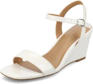 Journee Womens cushioned footbed Dressy Wedge Sandal Clayr Faux Leather Wedge Heel Ankle Straps 2-3 Inch Heel Open Toe