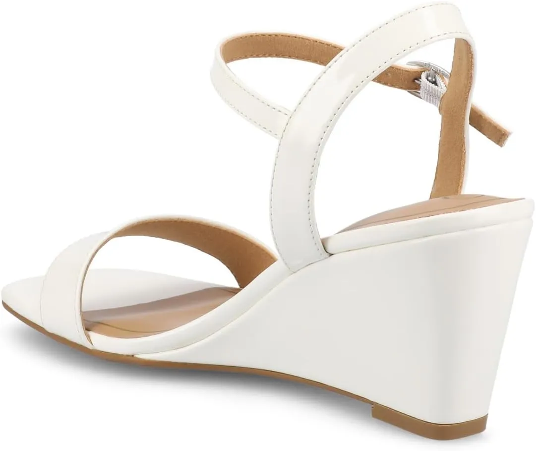 Journee Womens cushioned footbed Dressy Wedge Sandal Clayr Faux Leather Wedge Heel Ankle Straps 2-3 Inch Heel Open Toe